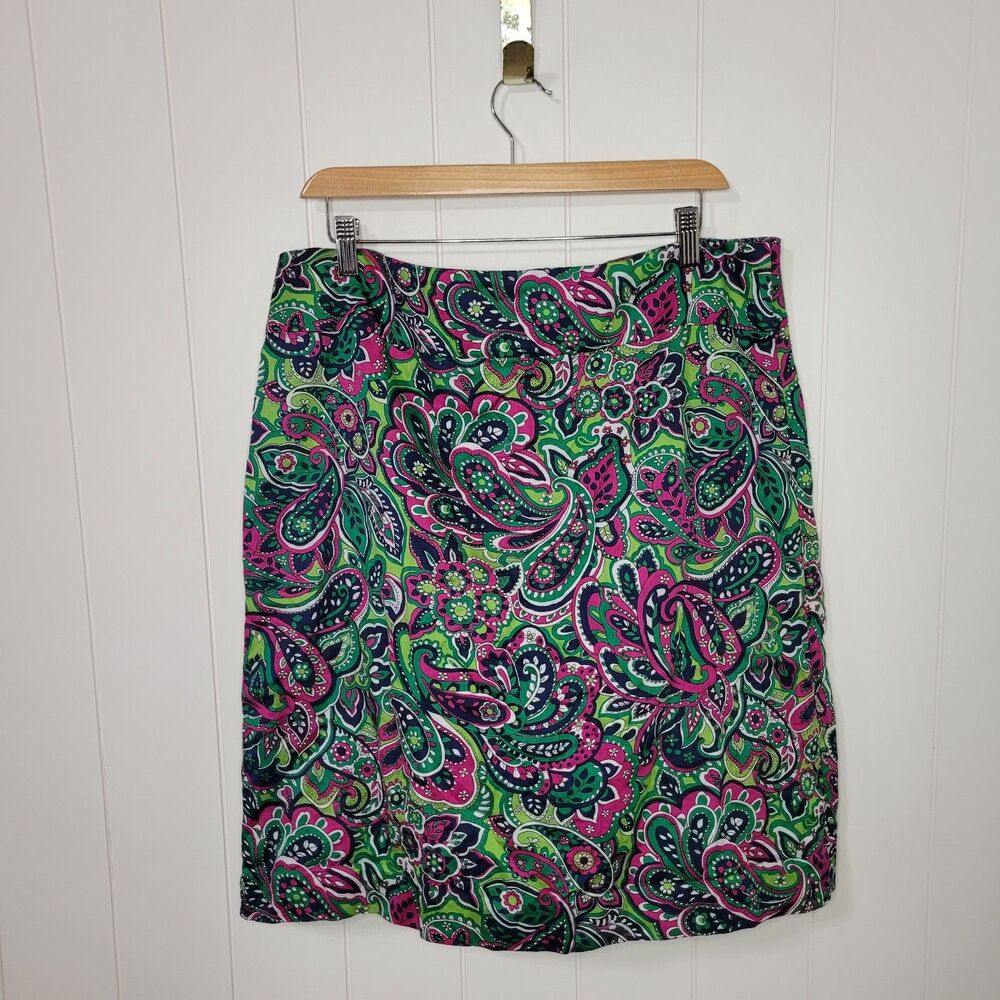 Talbots Skirt Womens Size 14 Petite Green Paisley Floral Boho Fairy Colorful